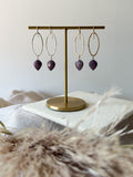 E2322 - Forged oval hoop with charoite leaf shaped drop earrings