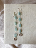 E2320 - rectangle moss aquamarine drop earrings with disc