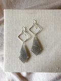 E2321 - sterling silver forged square hoops with grey moonstone