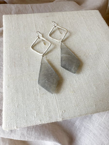 E2321 - sterling silver forged square hoops with grey moonstone