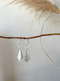 E2321 - sterling silver forged square hoops with grey moonstone