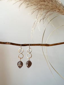 E2318 - 14k yellow gold filled infinity with brown moonstone drop earrings