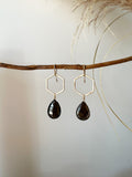 E2306 - 14k yellow gold filled hexagon with brown sapphire drop earrings