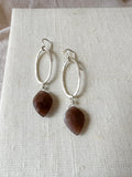 E2318 - Sterling silver forged hoop with brown moonstone drop earrings