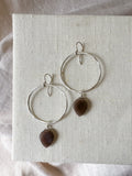 E2318 - Sterling silver forged hoop with brown moonstone drop earrings