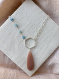 N2315 - ss peach moonstone and aquamarine necklace