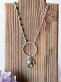 N2305 - ss green quartz and turquoise asymmetrical necklace