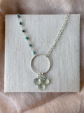 N2305 - ss green quartz and turquoise asymmetrical necklace