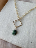 N2312 - 14k gold filled emerald and citrine asymmetrical necklace
