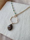 N2306 - 14k gold filled sapphire with turquoise asymmetrical necklace