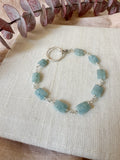 B2320 - forged link bracelet with rectangle faceted moss aquamarine