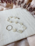 B2324 - ss forged hexagon link with faceted coin shape moonstone bracelet