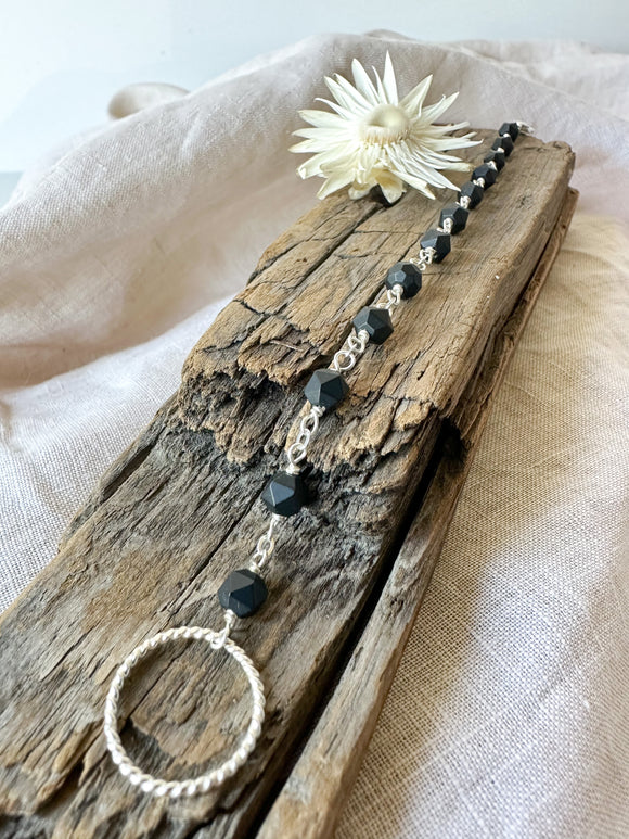 B2256 - ss forged links bracelet with faceted frosted black onyx