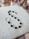 B2256 - ss forged links bracelet with faceted frosted black onyx
