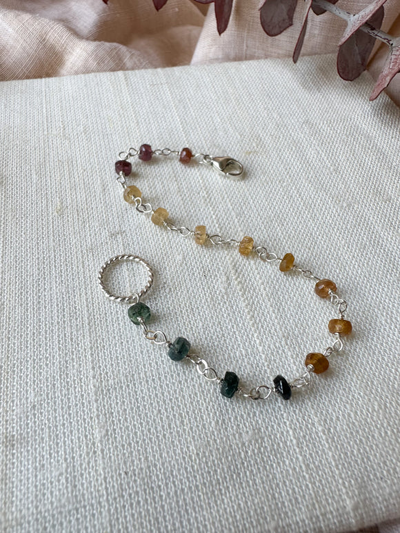 B2265 - ss multi color tourmaline bracelet with twist link