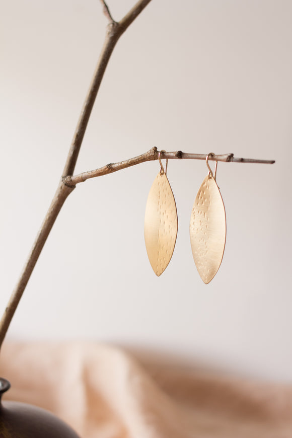 E138 - Marquise Shaped textured sheet earrings